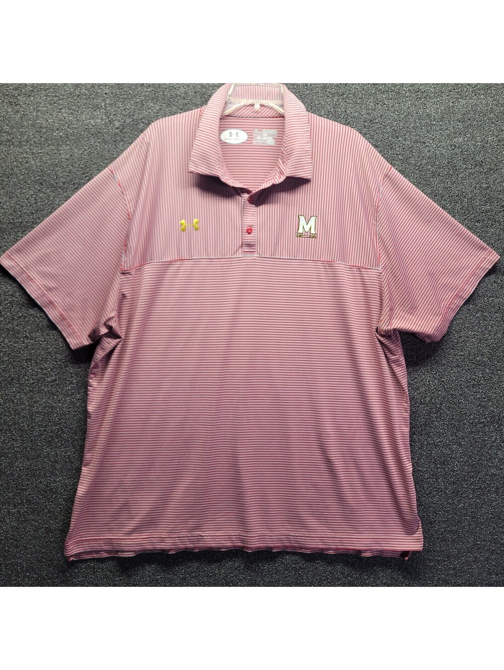 Vtg Under Armour Men's Sz 4XL Red Gray Striped Polo Shirt University of Maryland